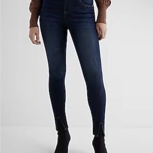 Express Mid Rise Dark Wash Split Hem FlexX Skinny Jeans
